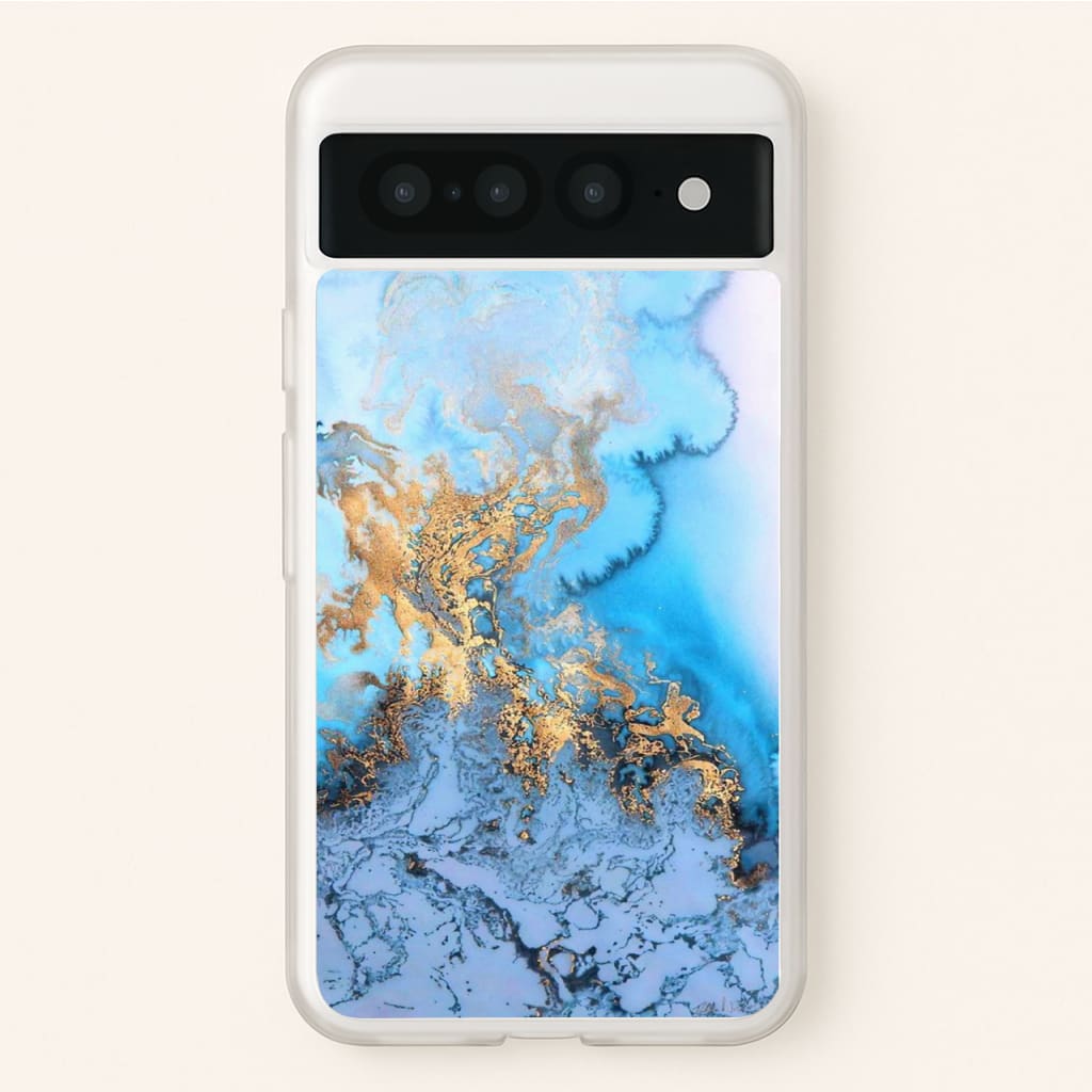 Sea Blue and Gold Marble - Phone Case for Google Pixel 7 Pro