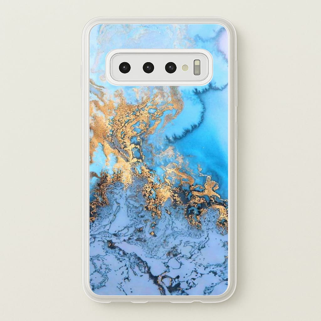 Sea Blue and Gold Marble - Phone Case for Galaxy S10 Plus