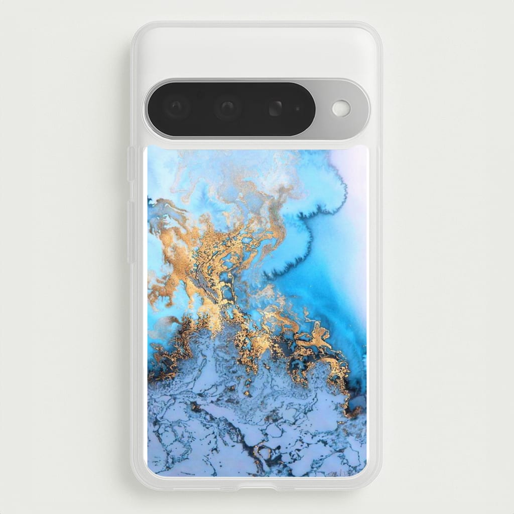 Sea Blue and Gold Marble Phone Case for Google Pixel 10 Pro XL