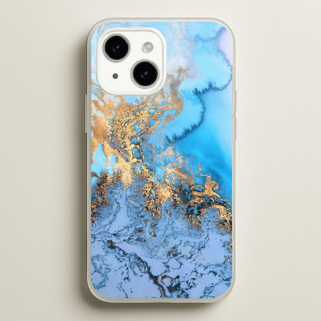 Sea Blue and Gold Marble - Phone Case for iPhone 14 Plus