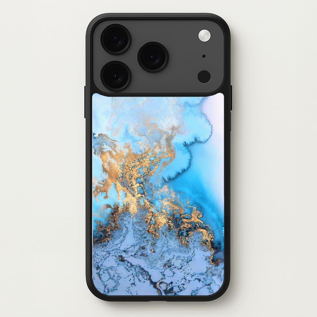 Sea Blue and Gold Marble Phone Case for iPhone 17 Pro Max