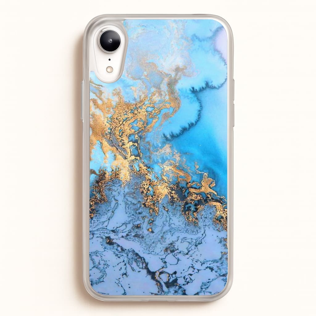 Sea Blue and Gold Marble - Phone Case for iPhone XR