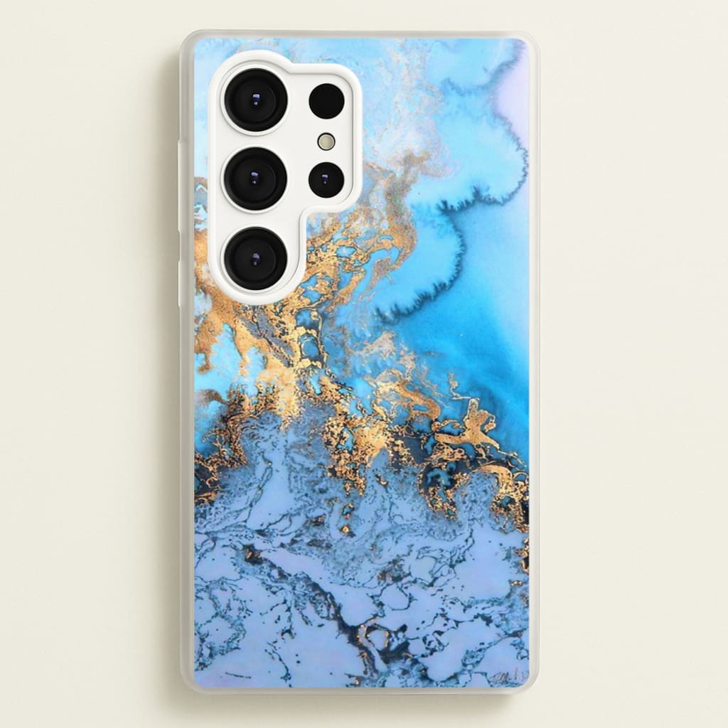 Sea Blue and Gold Marble - Phone Case for Galaxy S25 Ultra