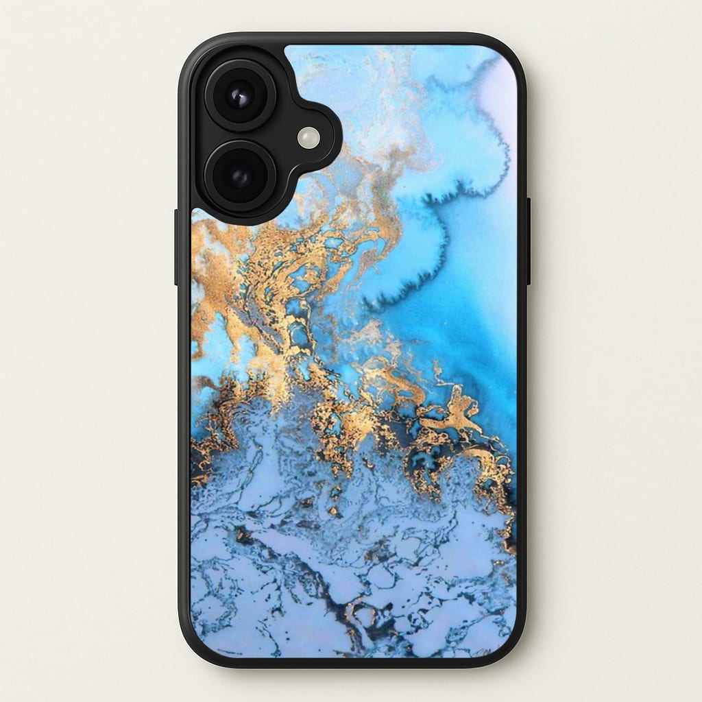 Sea Blue and Gold Marble Phone Case for iPhone 17