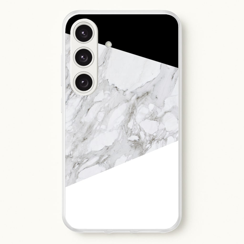 White, Black and Marble Pattern - marble Phone Case for Galaxy S25 Plus