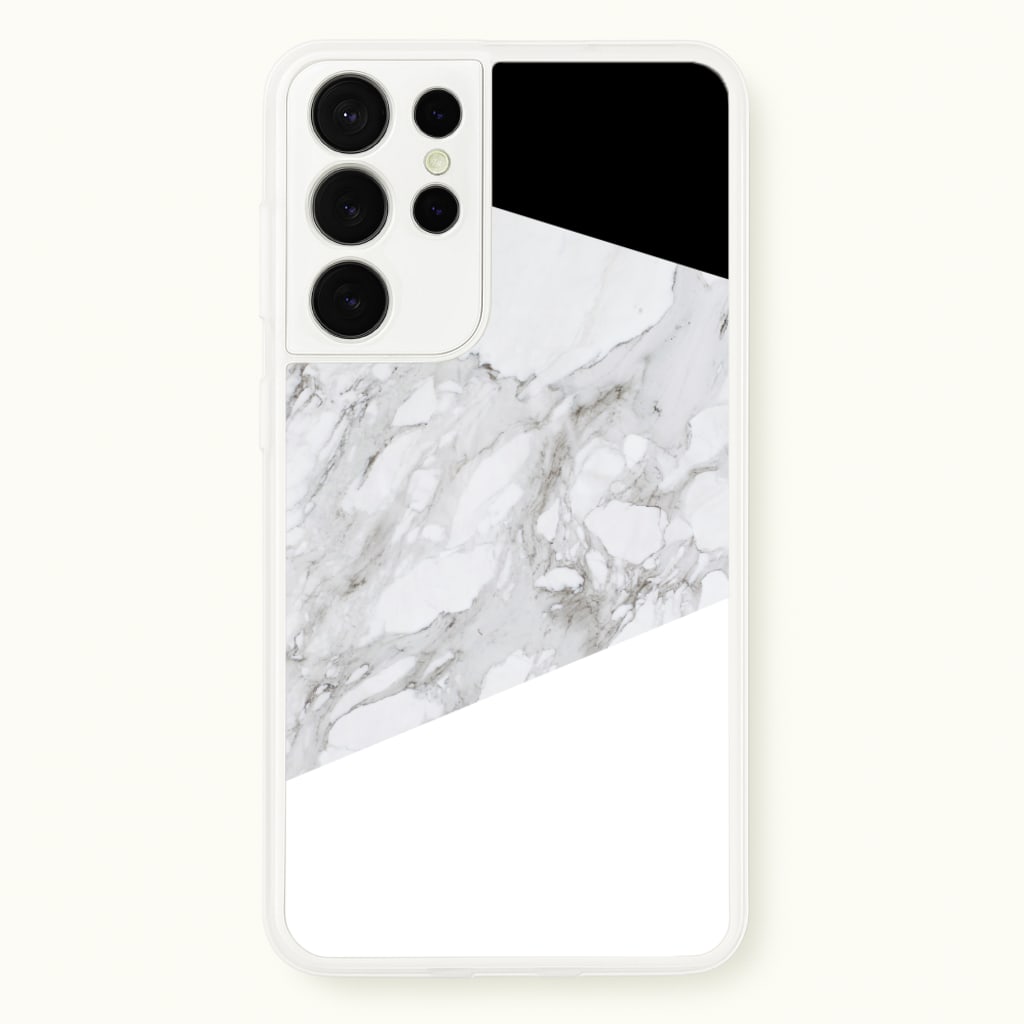 White, Black and Marble Pattern - marble Phone Case for Galaxy S21 Ultra