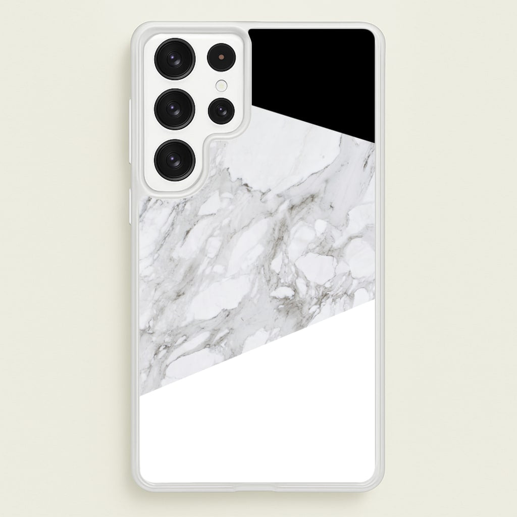 White, Black and Marble Pattern - marble Phone Case for Galaxy S23 Ultra