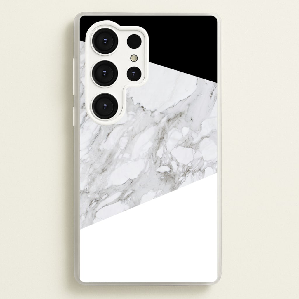 White, Black and Marble Pattern - marble Phone Case for Galaxy S25 Ultra