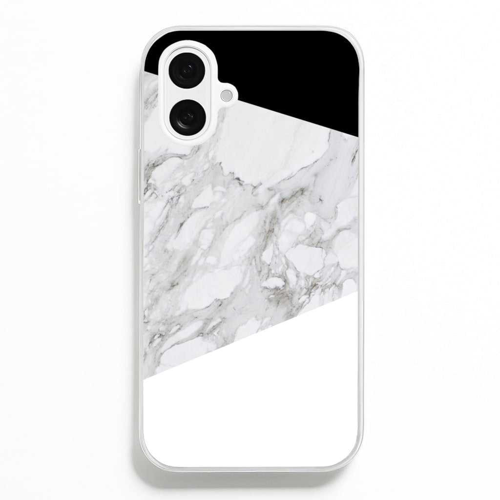 White, Black and Marble Pattern - marble Phone Case for iPhone 16 Plus