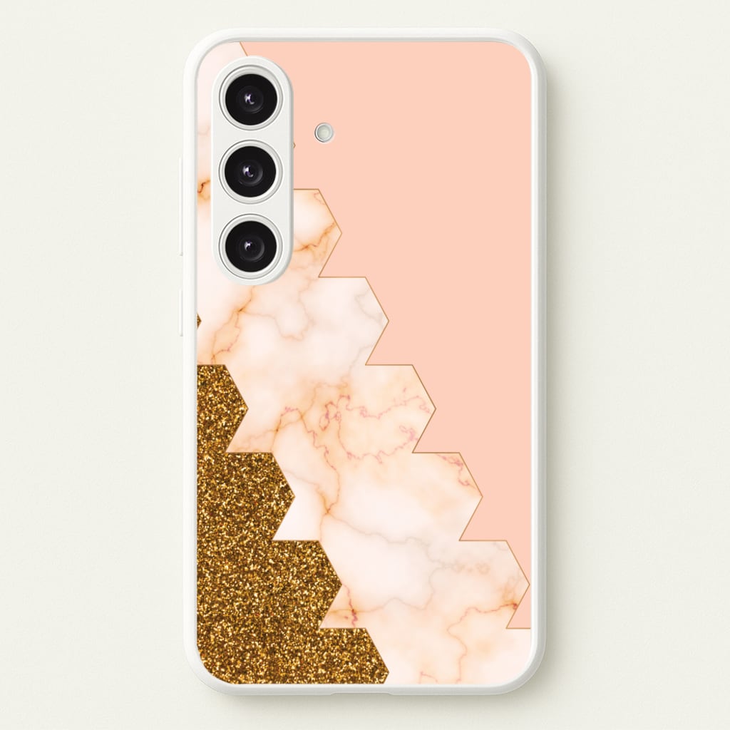 Glitter And Marble Geometric - Marble Phone Case for Galaxy S25 Plus
