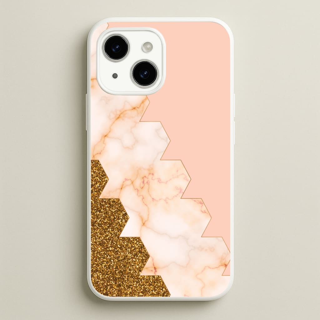 Glitter And Marble Geometric - Marble Phone Case for iPhone 14