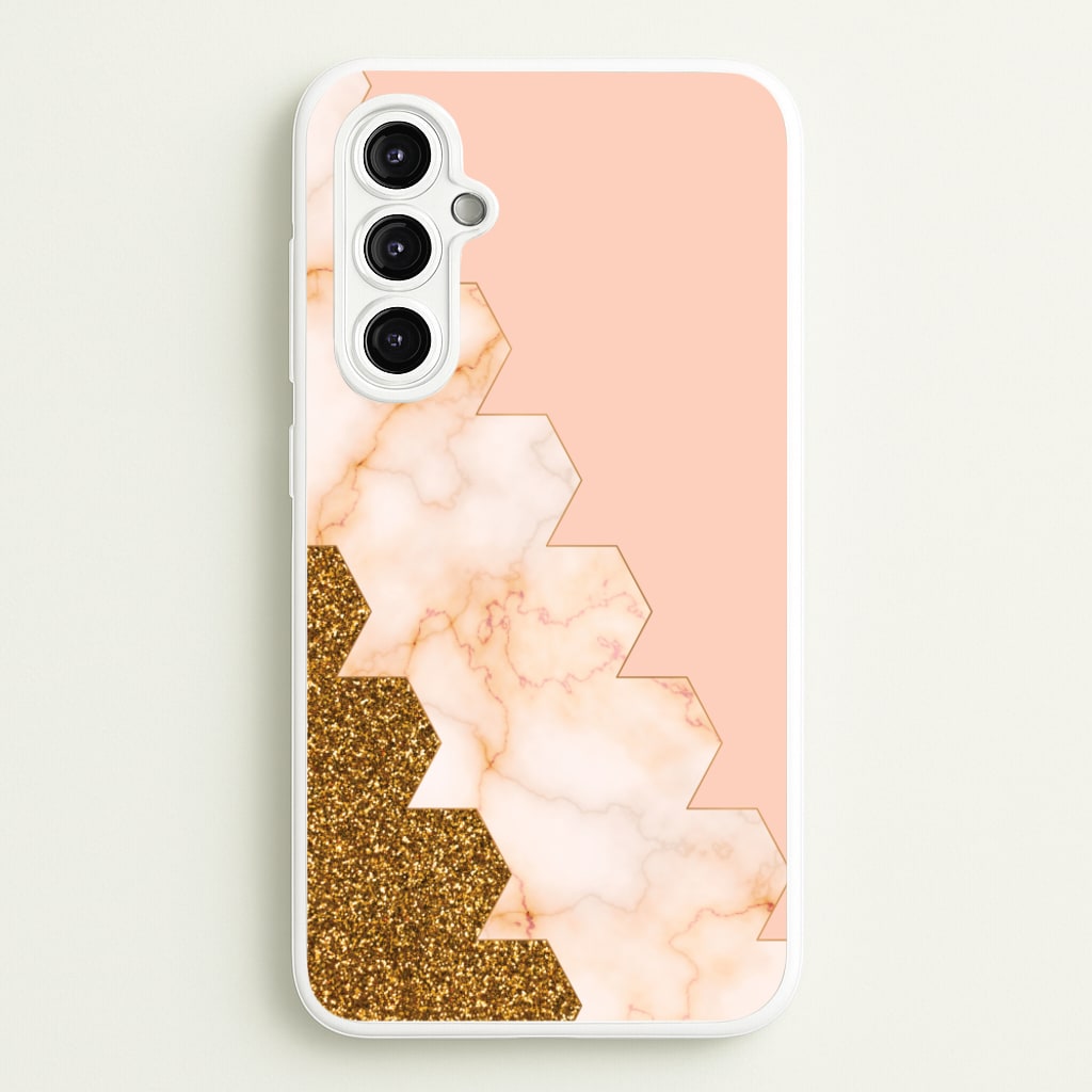 Glitter And Marble Geometric - Marble Phone Case for Galaxy A14