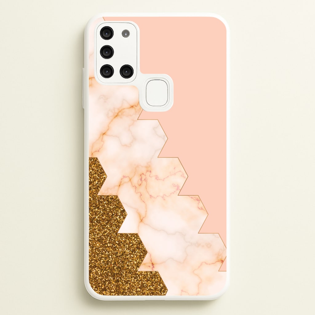 Glitter And Marble Geometric - Marble Phone Case for Galaxy A21s