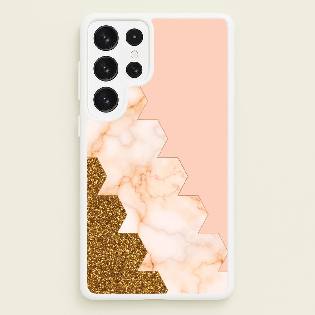 Glitter And Marble Geometric - Marble Phone Case for Galaxy S22 Ultra