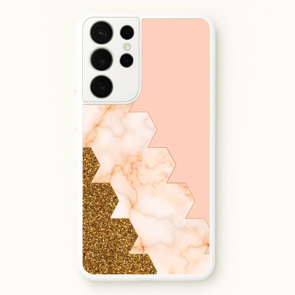 Glitter And Marble Geometric - Marble Phone Case for Galaxy S21 Ultra