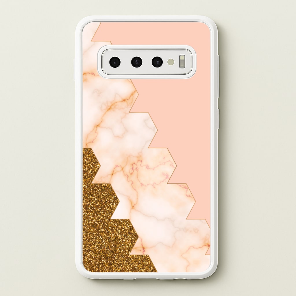 Glitter And Marble Geometric - Marble Phone Case for Galaxy S10 Plus