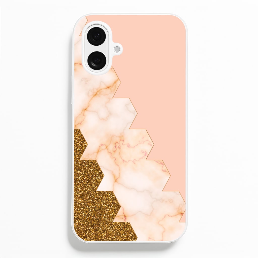 Glitter And Marble Geometric - Marble Phone Case for iPhone 16 Plus
