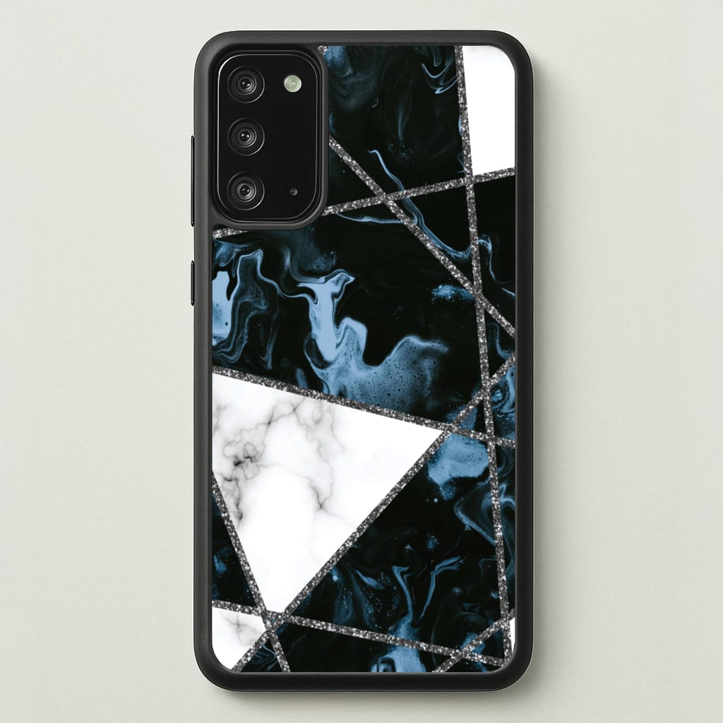 Dark Blue Marble And Silver Collage - Marble Phone Case for Galaxy Note 20
