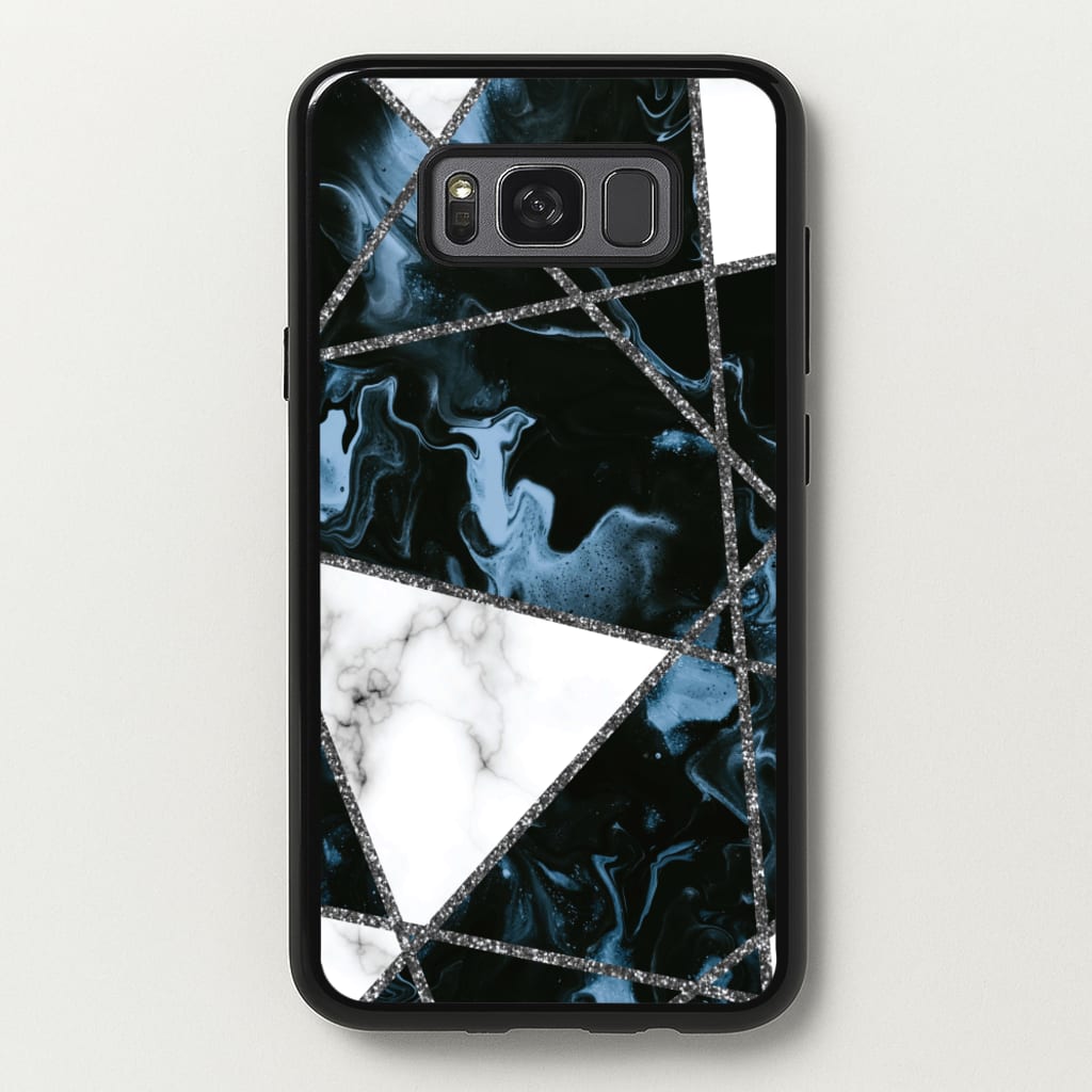 Dark Blue Marble And Silver Collage - Marble Phone Case for Galaxy S8 Plus