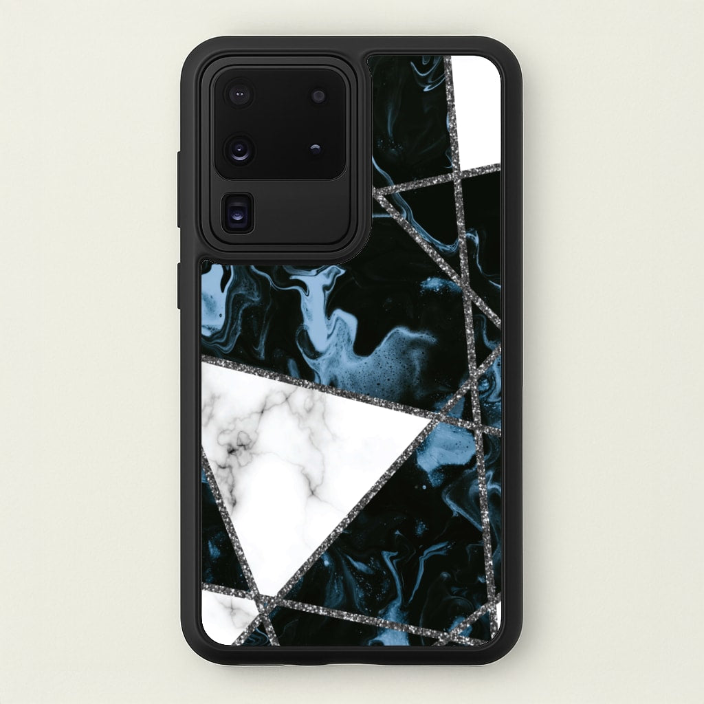 Dark Blue Marble And Silver Collage - Marble Phone Case for Galaxy S20 Ultra