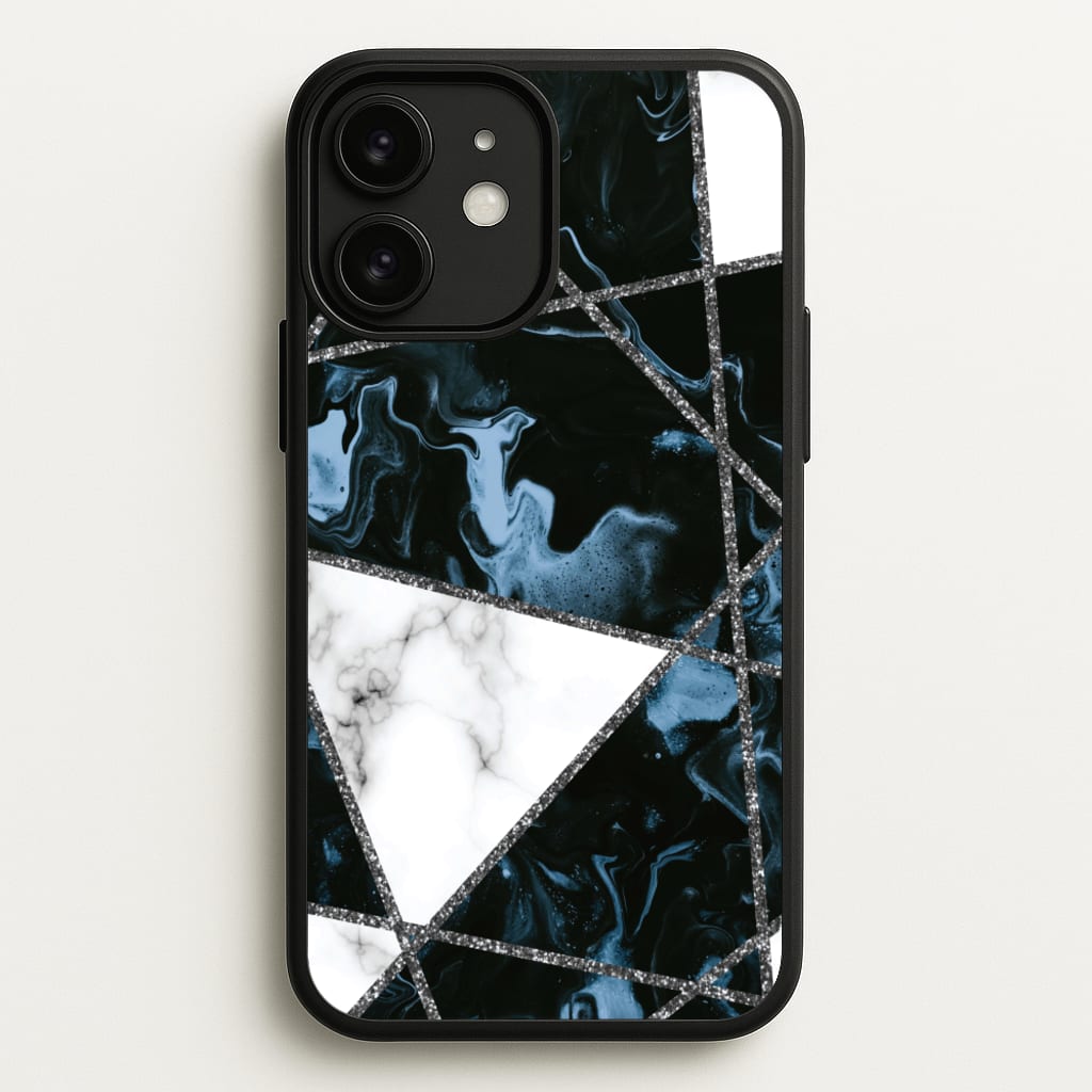 Dark Blue Marble And Silver Collage - Marble Phone Case for iPhone 11
