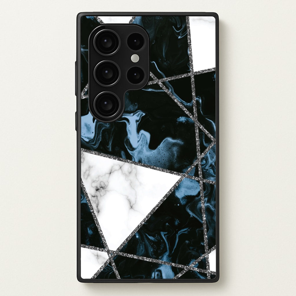 Dark Blue Marble And Silver Collage - Marble Phone Case for Galaxy S24 Ultra