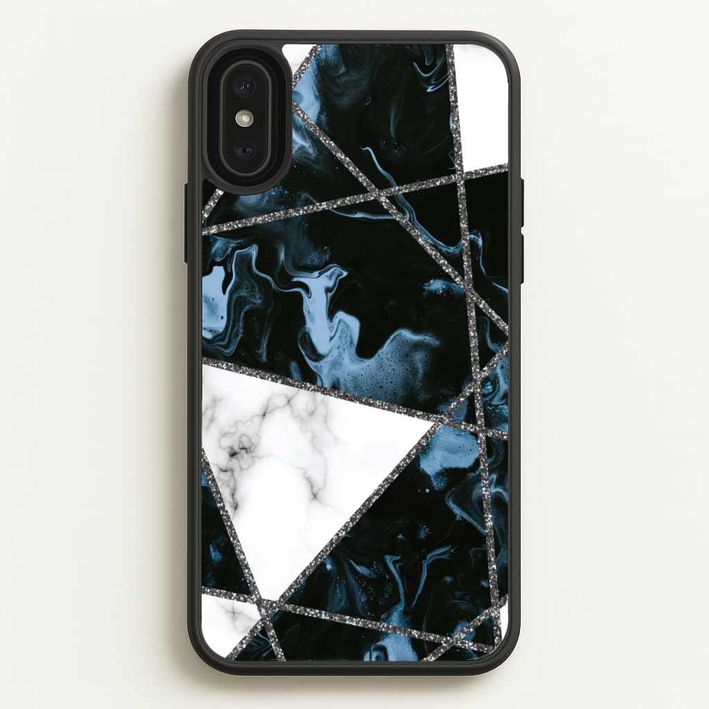 Dark Blue Marble And Silver Collage - Marble Phone Case for iPhone XS Max