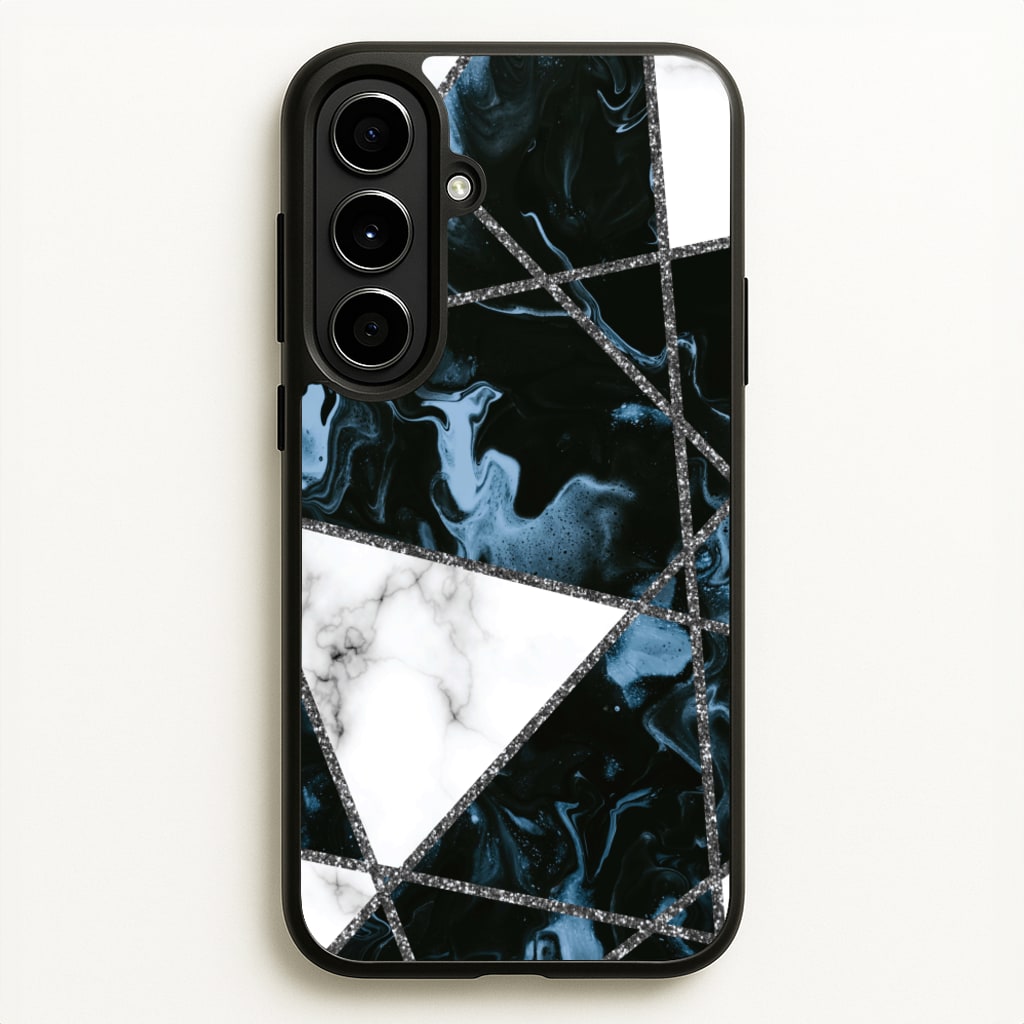 Dark Blue Marble And Silver Collage - Marble Phone Case for Galaxy A56