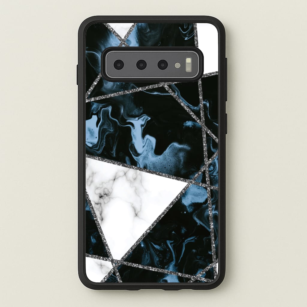 Dark Blue Marble And Silver Collage - Marble Phone Case for Galaxy S10 Plus
