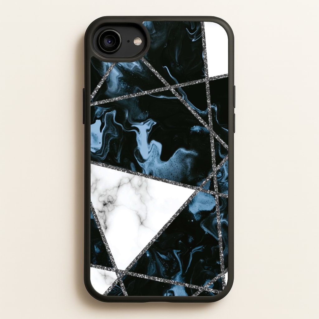 Dark Blue Marble And Silver Collage - Marble Phone Case for iPhone 6 / 7 / 8 / SE