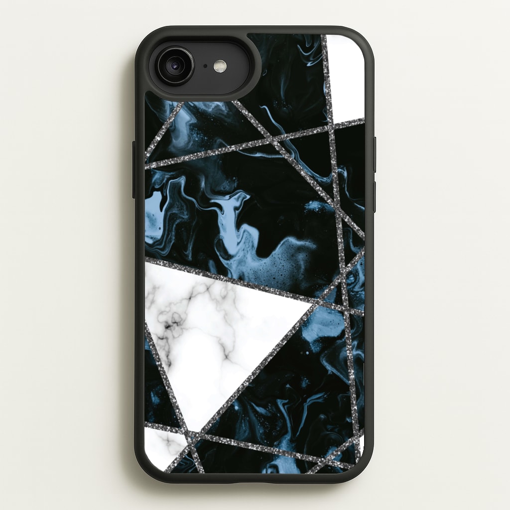 Dark Blue Marble And Silver Collage - Marble Phone Case for iPhone 6 Plus / 7 Plus / 8 Plus