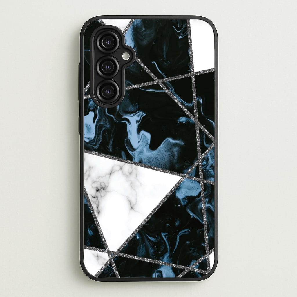 Dark Blue Marble And Silver Collage - Marble Phone Case for Galaxy A14