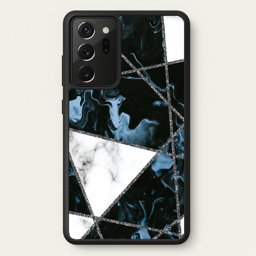 Dark Blue Marble And Silver Collage - Marble Phone Case for Galaxy Note 20 Ultra