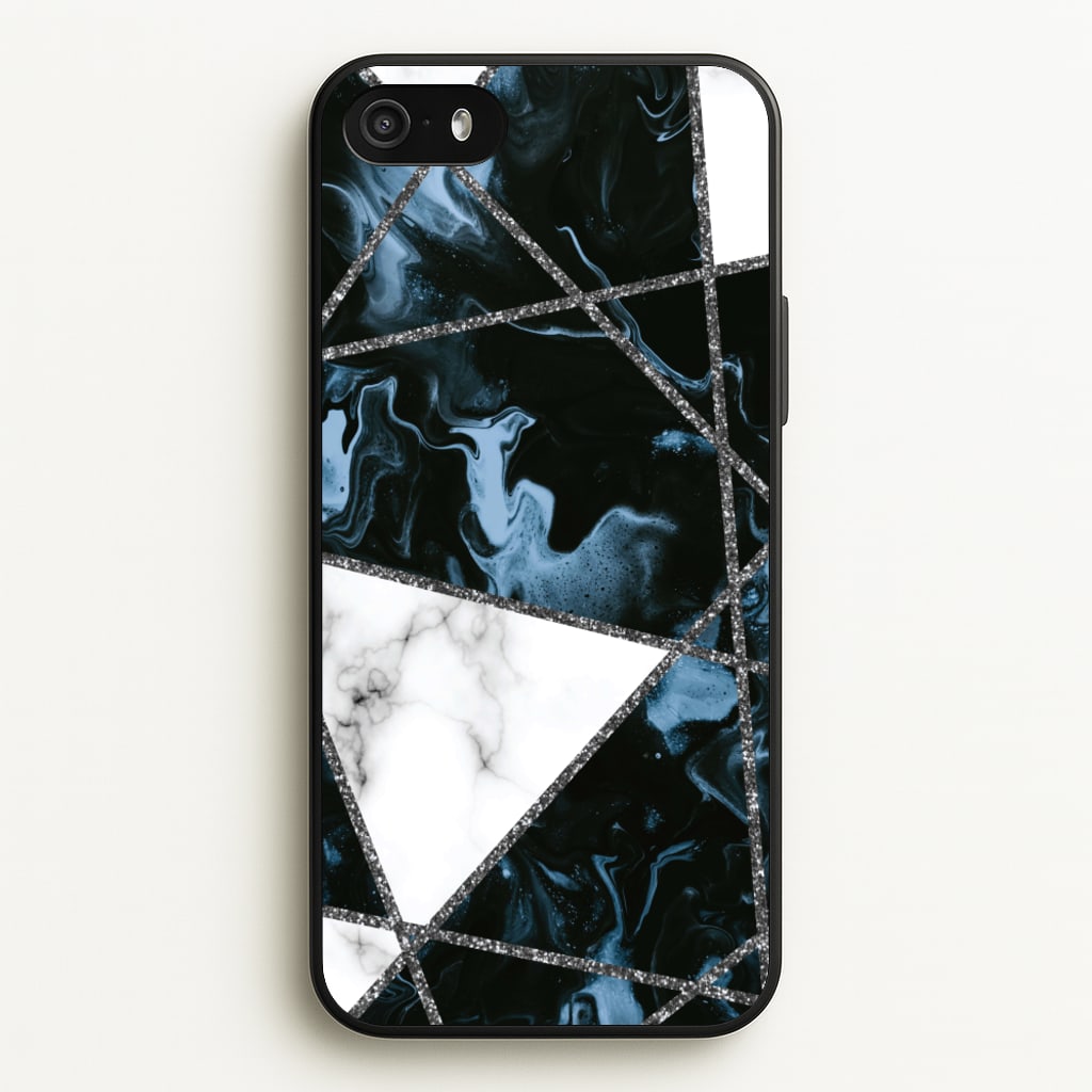Dark Blue Marble And Silver Collage - Marble Phone Case for iPhone 5 / 5s / SE 2016