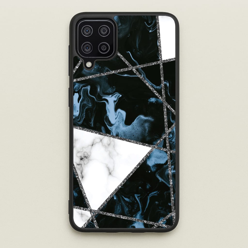 Dark Blue Marble And Silver Collage - Marble Phone Case for Galaxy A12