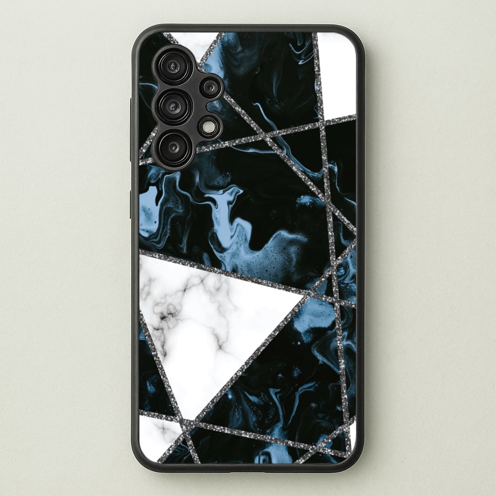 Dark Blue Marble And Silver Collage - Marble Phone Case for Galaxy A13