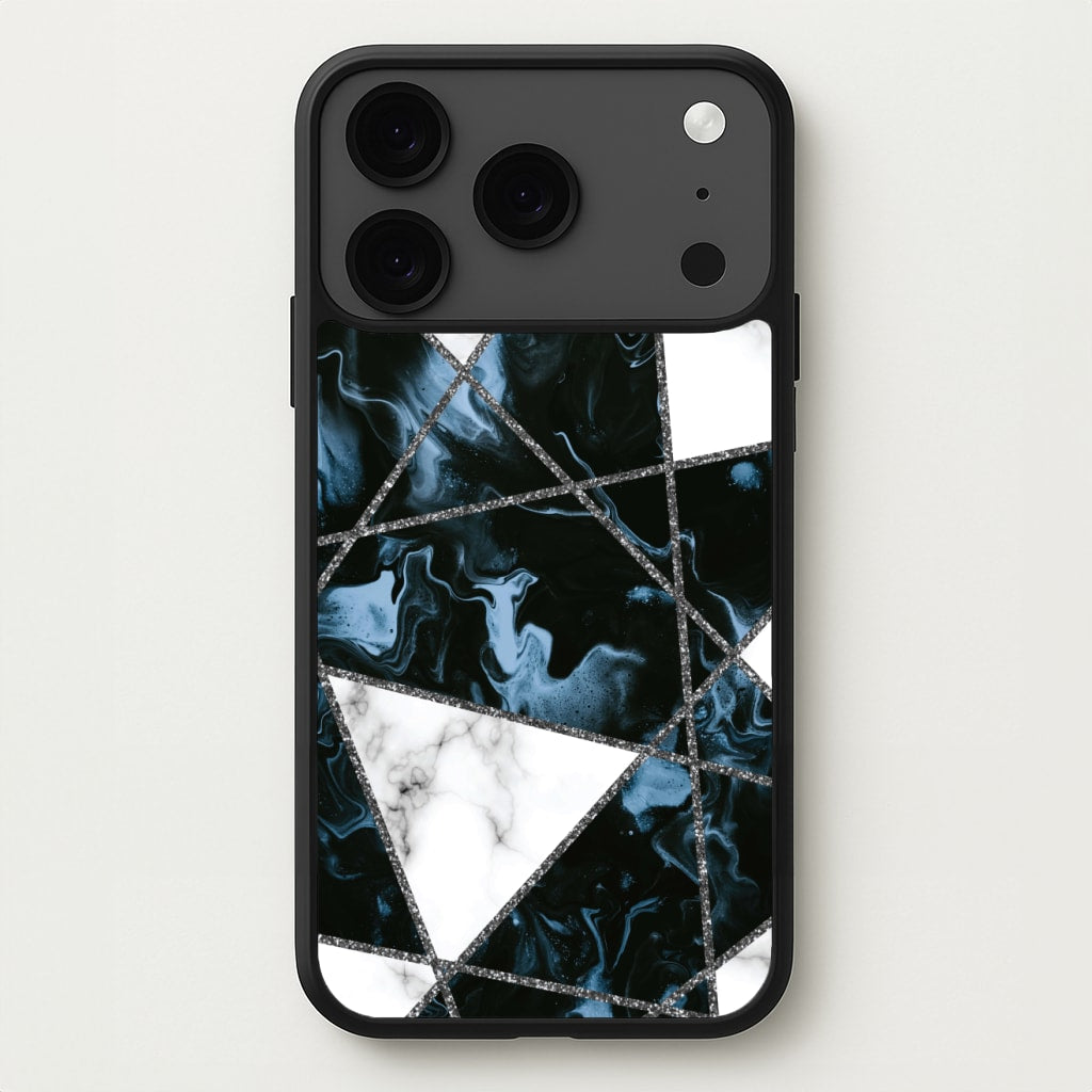 Dark Blue Marble And Silver Collage Phone Case for iPhone 17 Pro