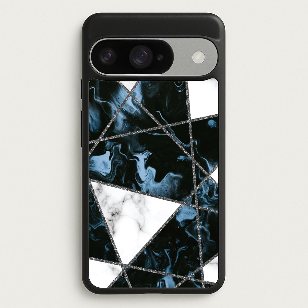 Dark Blue Marble And Silver Collage Phone Case for Google Pixel 10 / 10 Pro