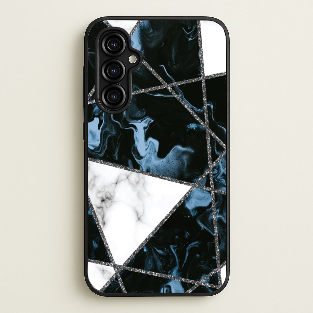 Dark Blue Marble And Silver Collage - Marble Phone Case for Galaxy A54