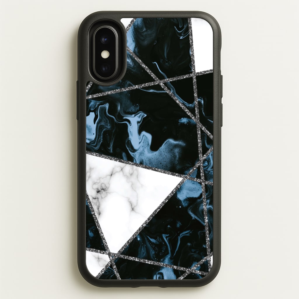 Dark Blue Marble And Silver Collage - Marble Phone Case for iPhone X / XS