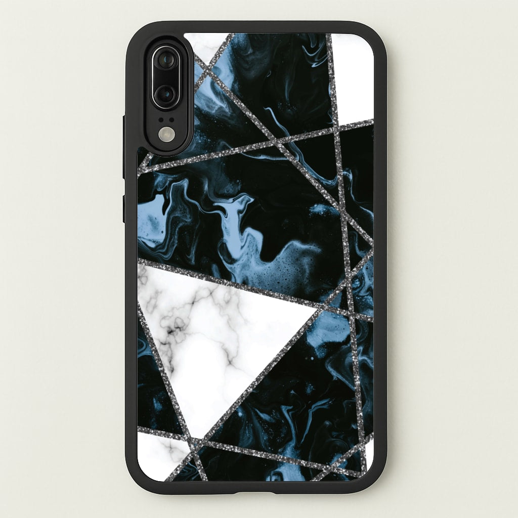 Dark Blue Marble And Silver Collage - Marble Phone Case for Huawei P20