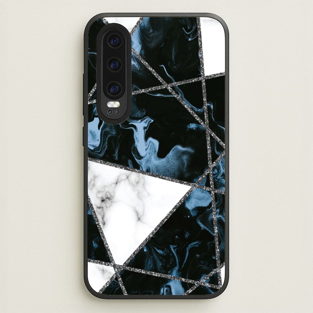 Dark Blue Marble And Silver Collage - Marble Phone Case for Huawei P30