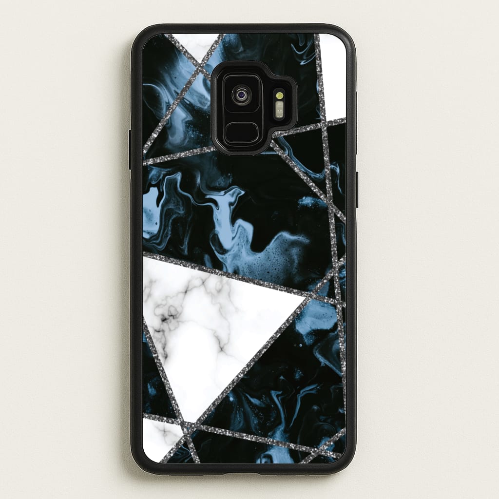 Dark Blue Marble And Silver Collage - Marble Phone Case for Galaxy S9