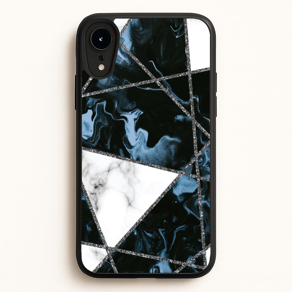 Dark Blue Marble And Silver Collage - Marble Phone Case for iPhone XR