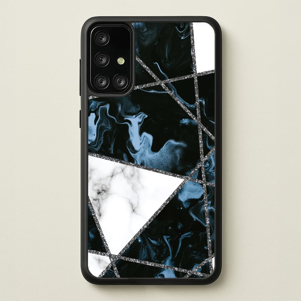 Dark Blue Marble And Silver Collage - Marble Phone Case for Galaxy A71