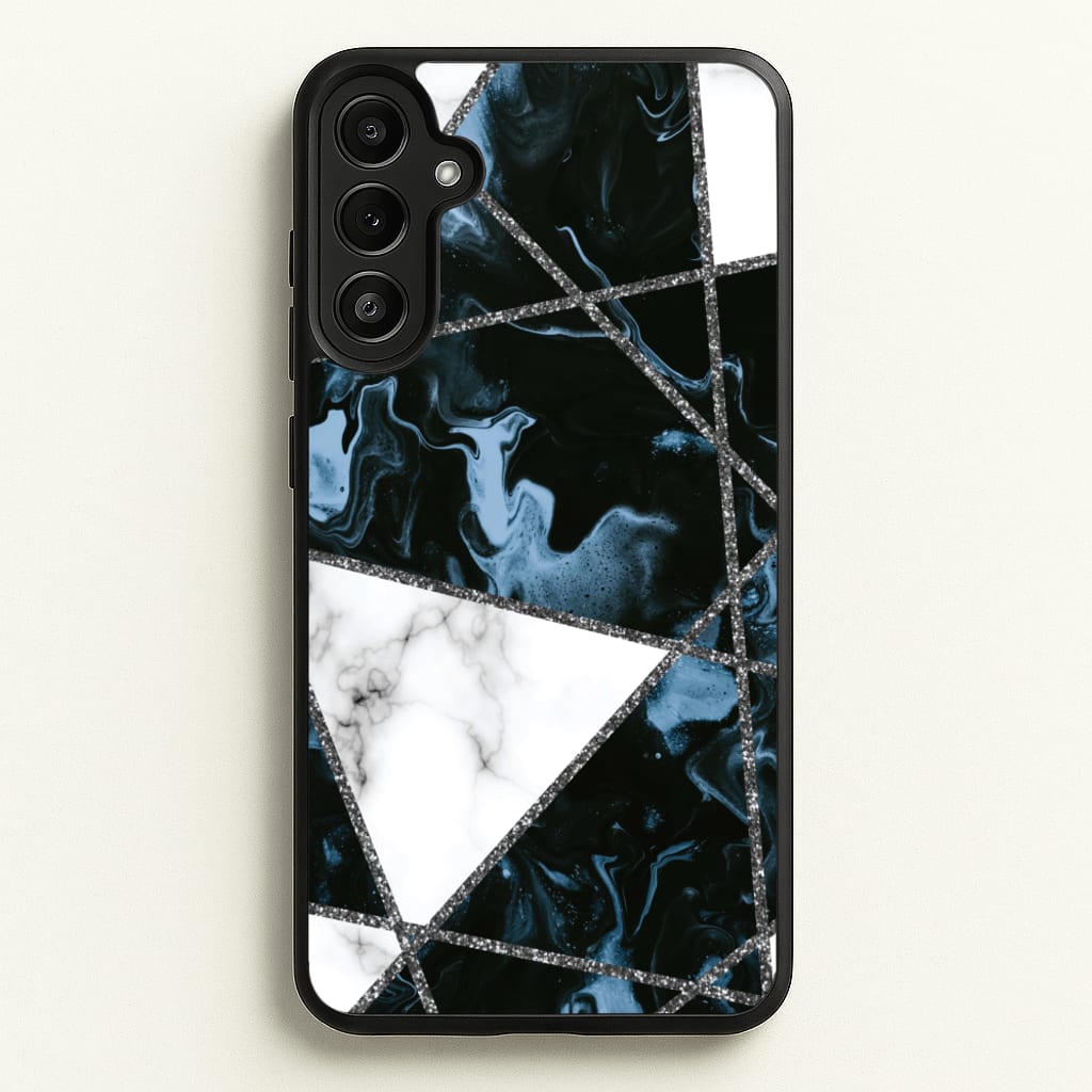 Dark Blue Marble And Silver Collage - Marble Phone Case for Galaxy A34