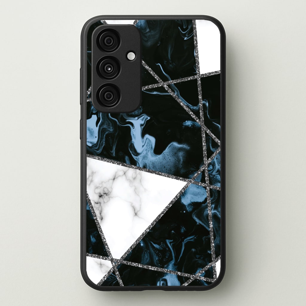 Dark Blue Marble And Silver Collage - Marble Phone Case for Galaxy A55