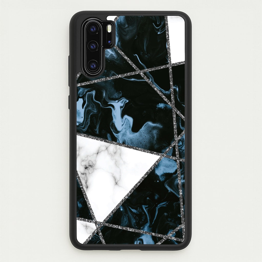 Dark Blue Marble And Silver Collage - Marble Phone Case for Huawei P30 Pro