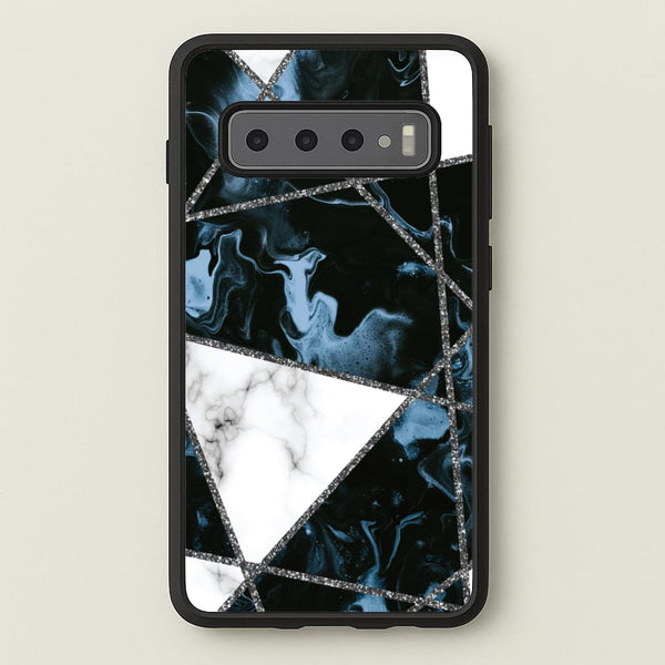 Dark Blue Marble And Silver Collage - Marble Phone Case for Galaxy S10
