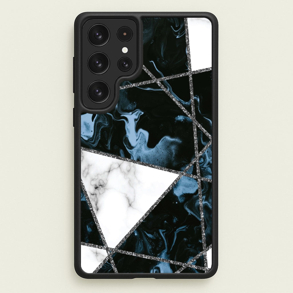 Dark Blue Marble And Silver Collage - Marble Phone Case for Galaxy S23 Ultra